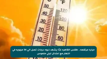 حرارة مرتفعة..  طقس القاهرة غدًا يشهد ذروة درجات تصل إلى 34 مئوية في النهار مع اعتدال ليلي ملموس